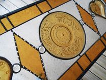 Stained Glass Transom Window, Sandwich Glass Stained Glass Plate Panel With Vintage Tiara Hearts 3 small