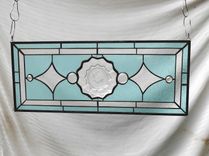 1930s Heisey Depression Glass Stained Glass Panel, Vintage Window Transom W Peerless Plate 4 small