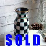 Courtly Seafoam Checks Vase Hand Painted Black And White Check Decor 1 small