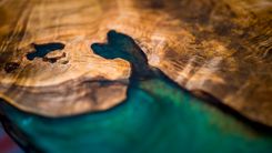 Industrial Design Vintage Orange Barrel Dolly With Live Edge Ambrosia Maple And Resin Top 3 small