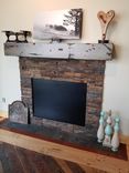 Fireplace Mantel Rustic Distressed Knotty Alder Salvaged Beam Design Coastal Gray Finish 1 small
