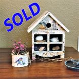 Tabletop Wood Cubby Shelves Blue Bird Cubby Box & Mini Floral, Pigeon Hole Shelf, Miniature Cubby 1 small