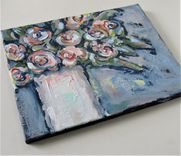 Original Acrylic Still Life Painting, Pink Roses, 14" X 11" 2 small