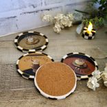 Courtly Coffee Bar Decor Hand Painted Black White Check Coffee Lover Coaster Set 2 small