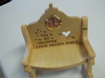 Small Hand Carved Wooden Bench With Clock 2 small