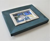 Original Acrylic Cat Painting, 8 1/2' X 7", Beach Art Canvas, Distressed Blue And White Frame 3 small