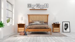 Bed Frame Queen, Headboard, Platform Bed King, Cherry Wood Posts, Maple Panel, "Prairie Platform" 1 small