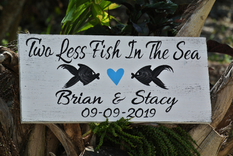Beach Wedding Decor Wood Sign, Two Less Fish In The Sea Gift For Couple 2 small
