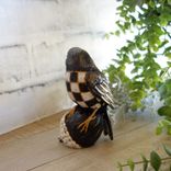 Vintage Checked Songbird Figurine Hand Painted Black And White Checks Decor 2 small
