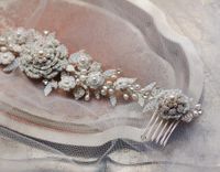 Custom Wedding Headpiece | Romantic Silver Floral Hair Vine With Lace, Pearls, Crystals 2 small