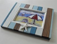 Original Impressionist Framed Acrylic Beach Painting, 11" X 9" 4 small