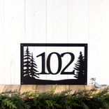 Metal House Number Rectangular Sign with Pine Trees 1 small