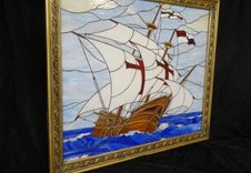 Stained Glass Picture Of Santa Maria Columbus Ship 3 small
