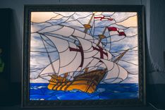 Stained Glass Picture Of Santa Maria Columbus Ship 5 small
