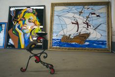 Stained Glass Picture Of Santa Maria Columbus Ship 6 small