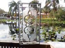 Beveled Stained Glass Panel, Traditional Crystal / Frosted Stained Glass Transom Window 3 small