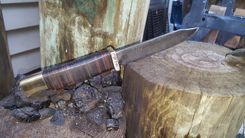 Forged Drop Point Knife, Brass Bolsters And Guards, Stacked Leather Handle 5 small
