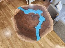Walnut Live Edge Coffee Table With Caribbean Epoxy River 1 small