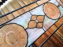 Pink Cherry Blossom Depression Glass Stained Glass Plate Panel, Antique Stained Glass Window Transom 5 small