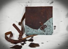 Bison And Turquoise Leather Cross Body Bag With Skeleton Key Closure 2 small