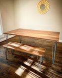 Walnut Dining Table And Matching Bench W/ Hairpin Legs 1 small