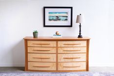 Curved Solid Wood Dresser For Bedroom In Cherry And Curly Maple "Savanna" 1 small