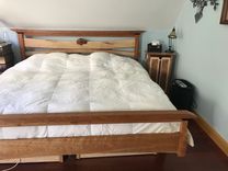 King Sized Cherry Bed With Curly Maple Headboard And Large Storage 2 small