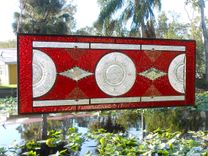 Depression Glass Plate Valance, Antique Stained Glass Transom Window, Federal Glass Heritage Pattern 2 small