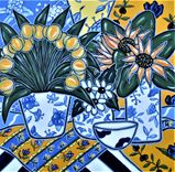 Original French Country Still Life Painting, 24" X 24", Blue And Yellow 1 small