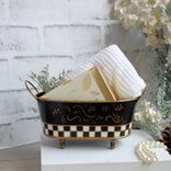 Vintage Check Small Towel Caddy Holder Black And White Check Vanity Organizer 2 small