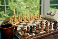 Walnut And Maple Checkers/Chess Board With Carved Border 2 small