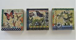 3 Mixed Media Butterfly Paintings, Original Birds Triptych, 5" X 5" Each 2 small