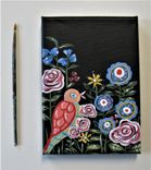 Whimsical Bird Painting, 5" X 7", Acrylic Flowers Art Canvas, Original Colorful Bird Artwork 3 small