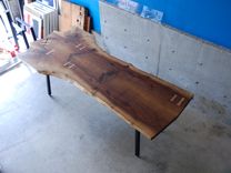 Ship Ready Now -- Walnut Slab Dining Table With Maple Butterfly Joints 1 small