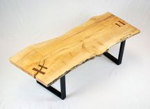 Reclaimed Maple Slab Coffee Table With Black Walnut Butterflys 1 small