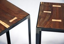 Black Walnut Industrial End Table Set 2 small