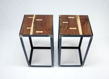 Black Walnut Industrial End Table Set 4 small