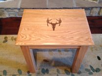 Custom Inlay End Table- Oak With Walnut Deer Antler Inlay And Accents 1 small