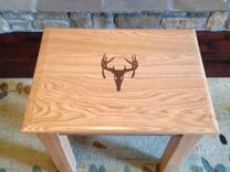 Custom Inlay End Table- Oak With Walnut Deer Antler Inlay And Accents 4 small