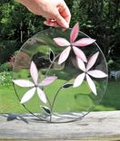 Round Stained Glass Panel/ Sun Catcher With 3d Flowers- In Raspberry And Pink 3 small