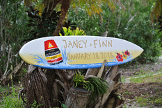 Just Married Surfboard Wedding Decor, Hibiscus Tropical Wedding Sign 1 small