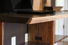 Rustic Live Edge Oak Slab Bookcase / Built In Desk 2 small