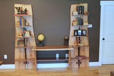 Rustic Live Edge Oak Slab Bookcase / Built In Desk 4 small