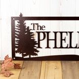 Custom Rectangular Metal Family Name Sign with Pine Trees 2 small