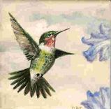 Hand Painted Ceramic Tiles:  Hummingbirds Of California 3 small