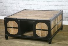 Vintage Style Coffee Table. Reclaimed Wood And Steel Coffee Table. Rustic Coffee Table With Storage. 7 small