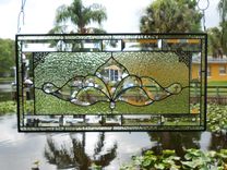 Traditional Vintage Look Victorian Stained Glass Panel Window Transom 5 small