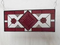 Antique Stained Glass Window Panel, Eapg Depression Glass Stained Glass Plate 2 small