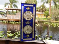 Stained Glass Panel, 1930s Jeannette Cubist Depression Glass Stained Glass Window, Antique Valance 2 small