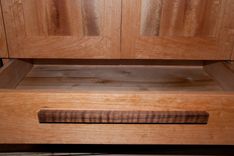 Live Edge Curly Cherry, Walnut And American Lacewood Cabinet. 3 small